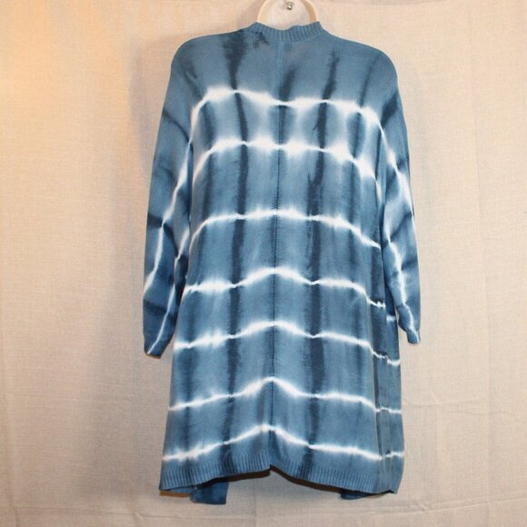 Torrid Blue & White Long Open Knit Cardigan Sweater Women’s Size 0 Tie Dye - Picture 3 of 12